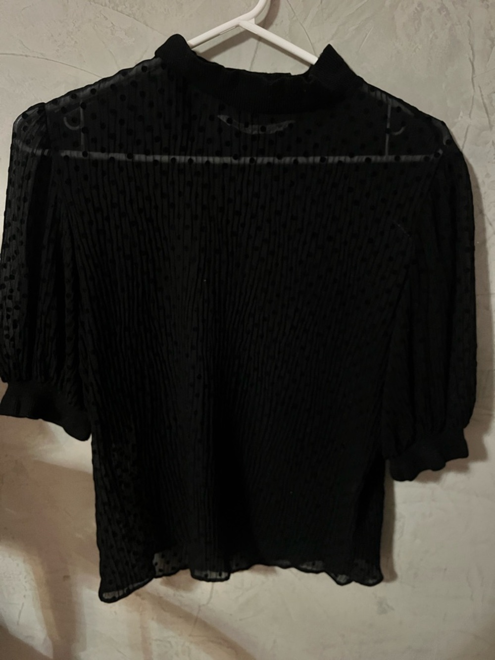 Zara Black Sheer Dotted Puff-Sleeve Top